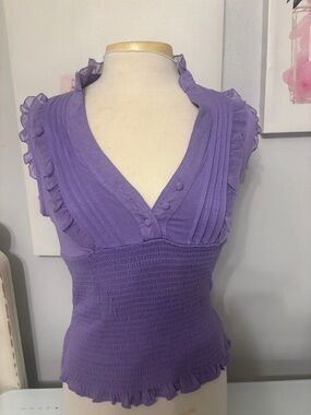Mustard Seed Lavender Ruffle Sleeve Smocked Waist Top